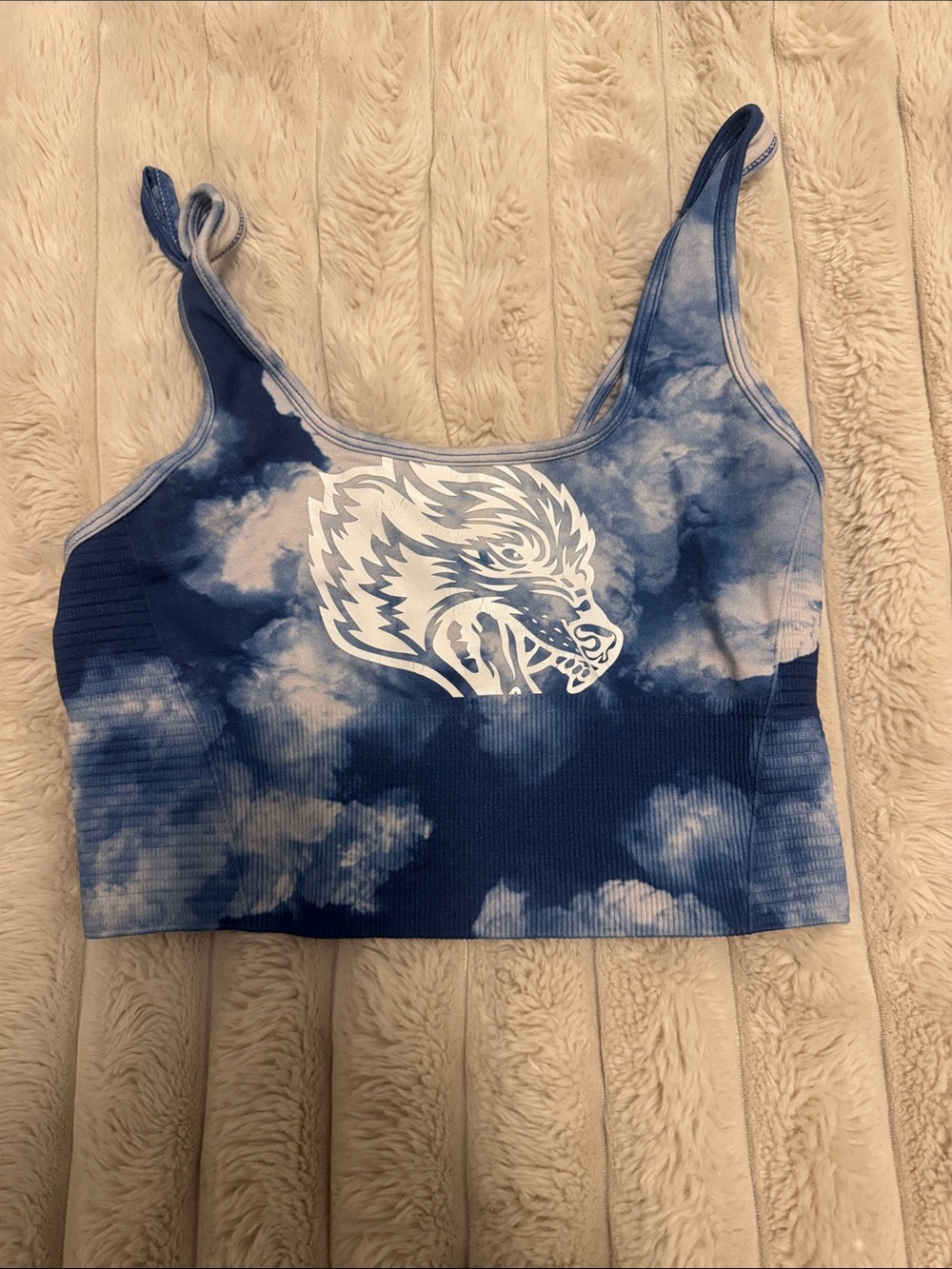 Darc Sport Blue Tie-Dye Wolf Graphic Crop Tank Top - Women